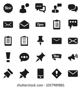 Flat vector icon set - paper pin vector, clipboard, loudspeaker, mobile phone, dialog, speaking man, thumbtack, mail, message, attention sign, new, open