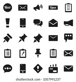 Flat vector icon set - paper pin vector, clipboard, loudspeaker, mobile phone, dialog, thumbtack, mail, message, attention sign, new, open