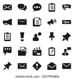 Flat vector icon set - paper pin vector, clipboard, document, loudspeaker, dialog, speaking man, thumbtack, mail, message, attention sign, new, open