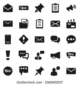 Flat vector icon set - paper pin vector, clipboard, document, loudspeaker, mobile phone, dialog, speaking man, thumbtack, mail, message, attention sign, new, open