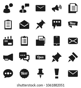 Flat vector icon set - paper pin vector, clipboard, document, loudspeaker, mobile phone, dialog, speaking man, thumbtack, mail, message, attention sign, new, open