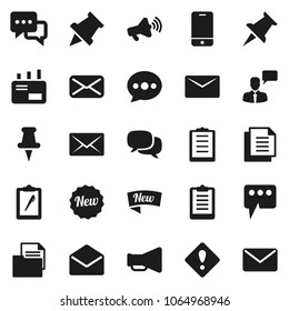 Flat vector icon set - paper pin vector, clipboard, document, loudspeaker, mobile phone, dialog, speaking man, thumbtack, mail, message, attention sign, new
