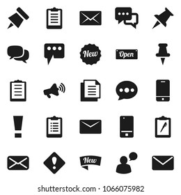 Flat vector icon set - paper pin vector, clipboard, document, loudspeaker, mobile phone, dialog, speaking man, thumbtack, mail, message, attention sign, new, open