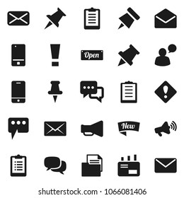 Flat vector icon set - paper pin vector, clipboard, document, loudspeaker, mobile phone, dialog, speaking man, thumbtack, mail, message, attention sign, new, open