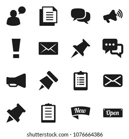 Flat vector icon set - paper pin vector, clipboard, document, loudspeaker, dialog, speaking man, thumbtack, mail, attention sign, new, open