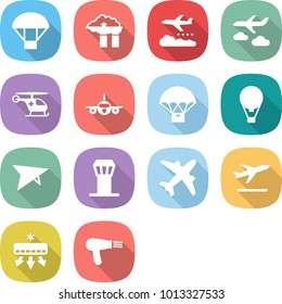flat vector icon set - parachute vector, factory filter, weather management, journey, ambulance helicopter, plane, delivery, air ballon, deltaplane, airport tower, airplane, departure, conditioning