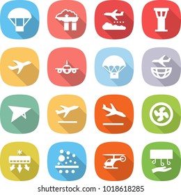 flat vector icon set - parachute vector, factory filter, weather management, airport tower, plane, delivery, shipping, deltaplane, departure, arrival, cooler fan, air conditioning, helicopter