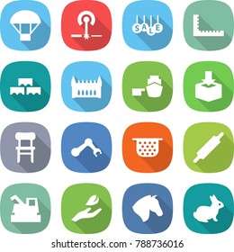 flat vector icon set - parachute vector, laser, sale, ruler, block wall, gothic architecture, port, package, chair, robot hand, colander, rolling pin, harvester, leaf, horse, rabbit