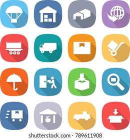 flat vector icon set - parachute vector, warehouse, delivery, truck shipping, package box, trolley, dry cargo, courier, search, fast deliver, pickup