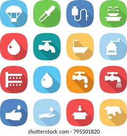 flat vector icon set - parachute vector, pipette, dropper, fountain, drop, water tap, bath, hand mill, watering, and, package, spot