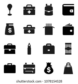 Flat vector icon set - pasta vector, case, backpack, wallet, money bag, punching, doctor, shopping