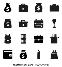 Flat vector icon set - pasta vector, case, backpack, wallet, money bag, punching, doctor, shopping