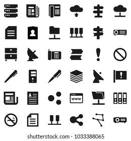 Flat vector icon set - pen vector, document, archive, personal information, binder, prohibition sign, no smoking, signpost, attention, satellite antenna, newspaper, network, server, folder, cloud