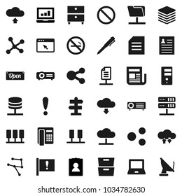 Flat vector icon set - pen vector, notebook pc, document, archive, personal information, laptop graph, prohibition sign, no smoking, signpost, attention, newspaper, network, server, folder, cloud