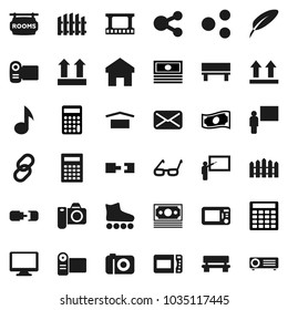 Flat vector icon set - pen vector, blackboard, glasses, calculator, music, cash, roller Skates, money, dry cargo, top sign, film frame, monitor, link, mail, share, home, bench, connection, fence