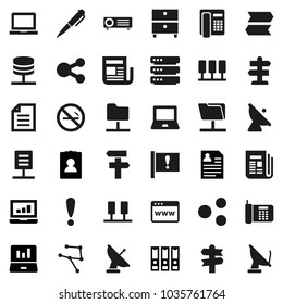 Flat vector icon set - pen vector, notebook pc, document, archive, laptop graph, binder, personal information, no smoking, signpost, attention, satellite antenna, newspaper, network, server, folder