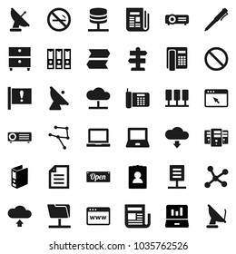 Flat vector icon set - pen vector, notebook pc, document, archive, laptop graph, binder, personal information, prohibition sign, no smoking, signpost, attention, satellite antenna, newspaper, server