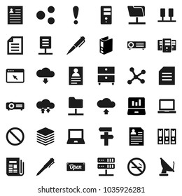 Flat vector icon set - pen vector, notebook pc, document, archive, personal information, laptop graph, binder, prohibition sign, no smoking, attention, newspaper, network, server, folder, big data