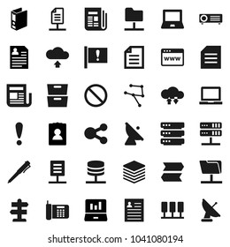 Flat vector icon set - pen vector, notebook pc, document, archive, personal information, laptop graph, binder, prohibition sign, signpost, attention, satellite antenna, newspaper, network, server