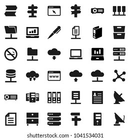 Flat vector icon set - pen vector, notebook pc, document, archive, personal information, laptop graph, binder, no smoking, signpost, satellite antenna, network, server, folder, cloud, exchange
