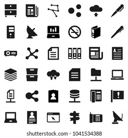 Flat vector icon set - pen vector, notebook pc, document, archive, personal information, laptop graph, binder, no smoking, signpost, attention, satellite antenna, newspaper, network, folder, server