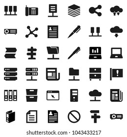 Flat vector icon set - pen vector, notebook pc, document, archive, personal information, laptop graph, binder, prohibition sign, signpost, attention, newspaper, network, server, folder, cloud, share