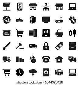 Flat vector icon set - pen vector, notebook pc, archive, cart, japanese candle, laptop graph, bank building, clock, binder, snickers, office, sorting, oil barrel, barcode, music hit, connection, hub