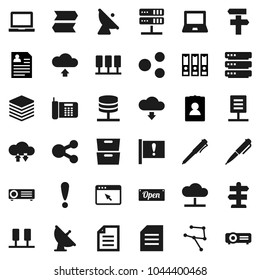 Flat vector icon set - pen vector, notebook pc, document, archive, binder, personal information, signpost, attention, satellite antenna, network, server, cloud, exchange, big data, browser, share