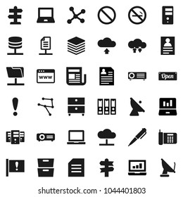 Flat Vector Icon Set - Pen Vector, Notebook Pc, Document, Archive, Personal Information, Laptop Graph, Binder, Prohibition Sign, No Smoking, Signpost, Attention, Satellite Antenna, Newspaper, Folder