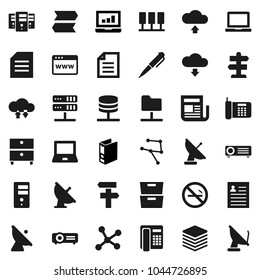 Flat vector icon set - pen vector, notebook pc, document, archive, personal information, laptop graph, binder, no smoking, signpost, satellite antenna, newspaper, network, server, folder, big data