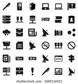 Flat Vector Icon Set - Pen Vector, Notebook Pc, Document, Archive, Laptop Graph, Binder, Personal Information, Prohibition Sign, No Smoking, Signpost, Attention, Satellite Antenna, Newspaper, Server