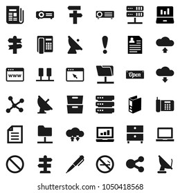 Flat vector icon set - pen vector, notebook pc, document, archive, laptop graph, binder, personal information, prohibition sign, no smoking, signpost, attention, satellite antenna, newspaper, server