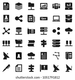 Flat vector icon set - pen vector, notebook pc, document, archive, personal information, laptop graph, signpost, attention, satellite antenna, newspaper, network, server, folder, cloud, big data