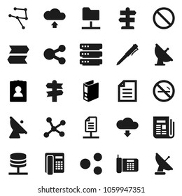 Flat vector icon set - pen vector, document, binder, personal information, prohibition sign, no smoking, signpost, satellite antenna, newspaper, network, folder, server, big data, share, download
