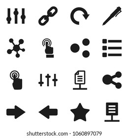 Flat vector icon set - pen vector, settings, touchscreen, social media, favorites, menu, share, arrow, redo, chain, network document