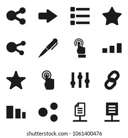 Flat vector icon set - pen vector, sorting, settings, touchscreen, social media, favorites, menu, share, arrow, chain, network document