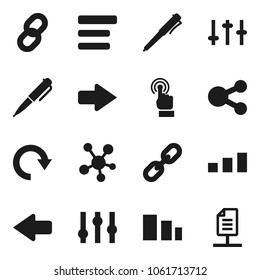 Flat vector icon set - pen vector, sorting, settings, touchscreen, social media, menu, share, arrow, redo, chain, network document