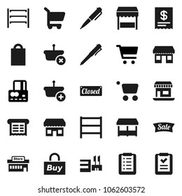 Flat vector icon set - pen vector, cart, credit card, office, shelving, sale, closed, shopping bag, market, store, mall, buy, receipt, basket, list