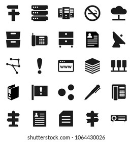 Flat vector icon set - pen vector, document, archive, personal information, binder, no smoking, signpost, attention, satellite antenna, network, server, cloud, big data, browser, share, phone