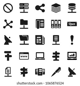 Flat vector icon set - pen vector, notebook pc, laptop graph, binder, prohibition sign, signpost, attention, satellite antenna, newspaper, network, folder, server, big data, browser, share, document