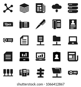 Flat vector icon set - pen vector, notebook pc, document, personal information, laptop graph, signpost, newspaper, network, server, folder, big data, cloud download, open, phone, projector