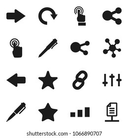 Flat vector icon set - pen vector, sorting, settings, touchscreen, social media, favorites, share, arrow, redo, chain, network document