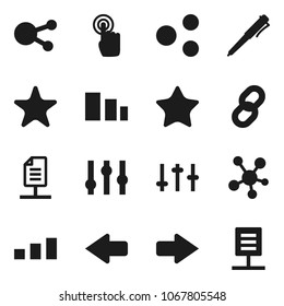 Flat vector icon set - pen vector, sorting, settings, touchscreen, social media, favorites, share, arrow, chain, network document