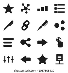 Flat vector icon set - pen vector, sorting, settings, touchscreen, social media, favorites, menu, share, arrow, chain, network document