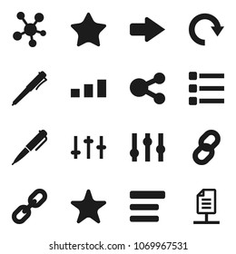 Flat vector icon set - pen vector, sorting, settings, social media, favorites, menu, share, arrow, redo, chain, network document