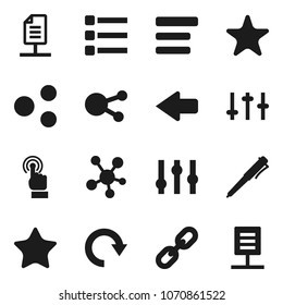Flat vector icon set - pen vector, settings, touchscreen, social media, favorites, menu, share, arrow, redo, chain, network document