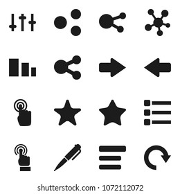 Flat vector icon set - pen vector, sorting, settings, touchscreen, social media, favorites, menu, share, arrow, redo