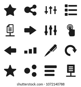 Flat vector icon set - pen vector, sorting, settings, touchscreen, favorites, menu, share, arrow, redo, network document