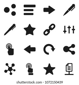 Flat vector icon set - pen vector, settings, touchscreen, social media, favorites, menu, share, arrow, redo, chain, network document