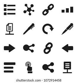 Flat vector icon set - pen vector, sorting, touchscreen, social media, menu, share, arrow, redo, chain, network document